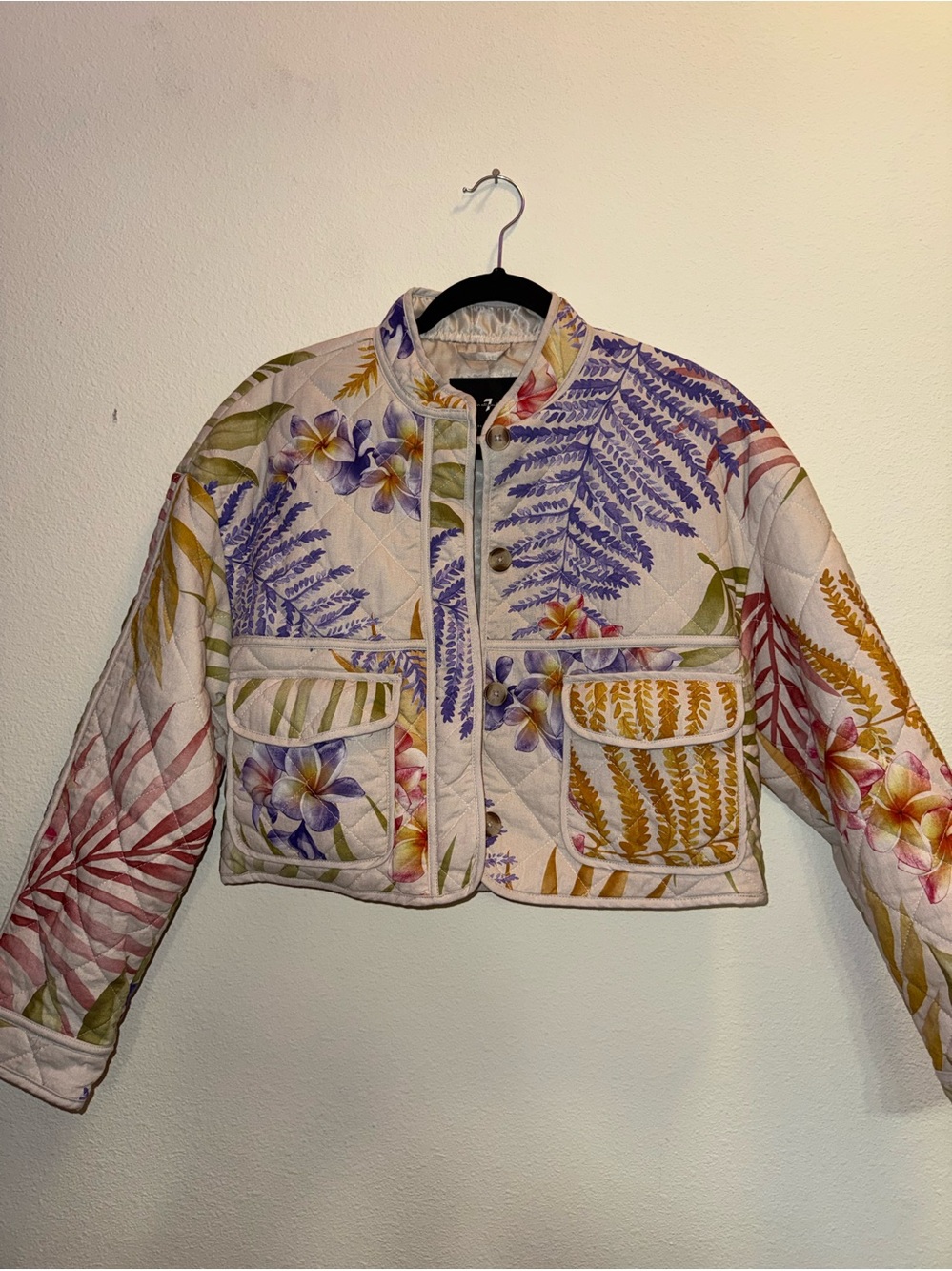 7 For All Mankind quilted Tropical Printed cropped jacket with Pockets